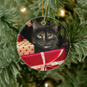 Adorno De Cerámica Navidades del gato Tortoiseshell