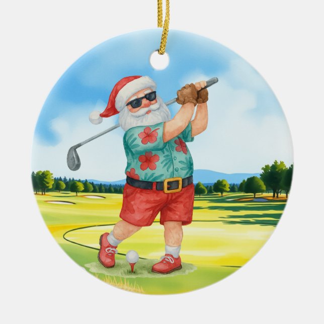 Adorno De Cerámica Navidades del Golf Julio con Santa Claus Golfing (Frente)