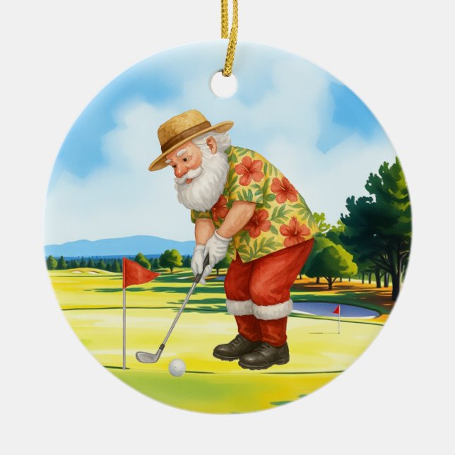 Adorno De Cerámica Navidades del Golf Julio con Santa Claus Golfing (Frente)