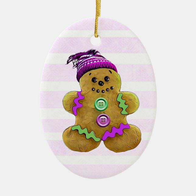 Adorno De Cerámica Navidades del hombre de pan de jengibre morado per (Frente)