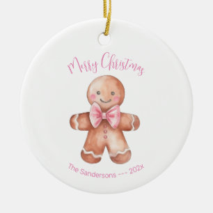 Adorno De Cerámica Navidades del Hombre del Pan de Hierro Rosado