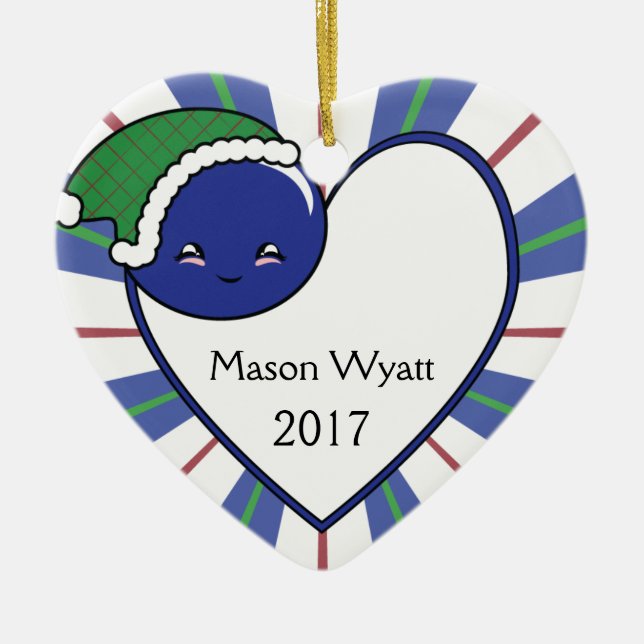 Adorno De Cerámica Navidades del Kawaii Blueberry Basket (Boy) 2017 (Frente)