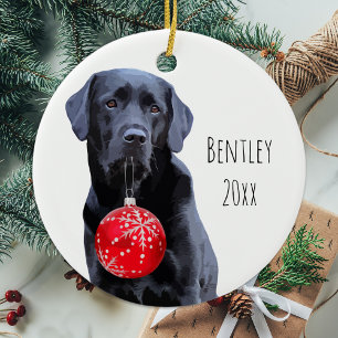 Adorno De Cerámica Navidades del Laboratorio Negro Mascota Labrador P
