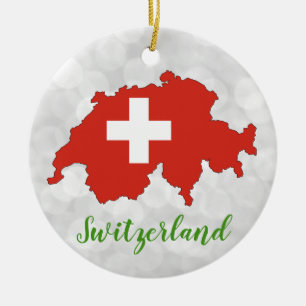 Adorno De Cerámica Navidades del Mapa de Bandera Suiza de Suiza