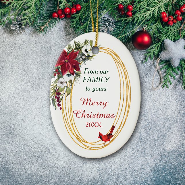 Adorno De Cerámica Navidades del marco dorado del cardenal de Poinset (Subido por el creador)