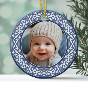 Adorno De Cerámica Navidades del marco fotográfico Snowflake de doble