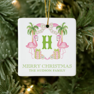 Adorno De Cerámica Navidades del Monograma Escudo color agua rosa Fla