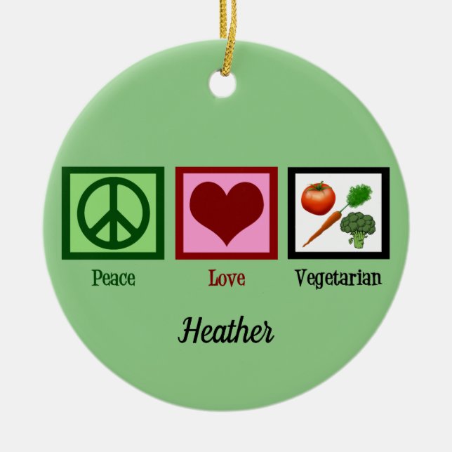 Adorno De Cerámica Navidades del Monograma Verde Vegetario de Paz Amo (Frente)