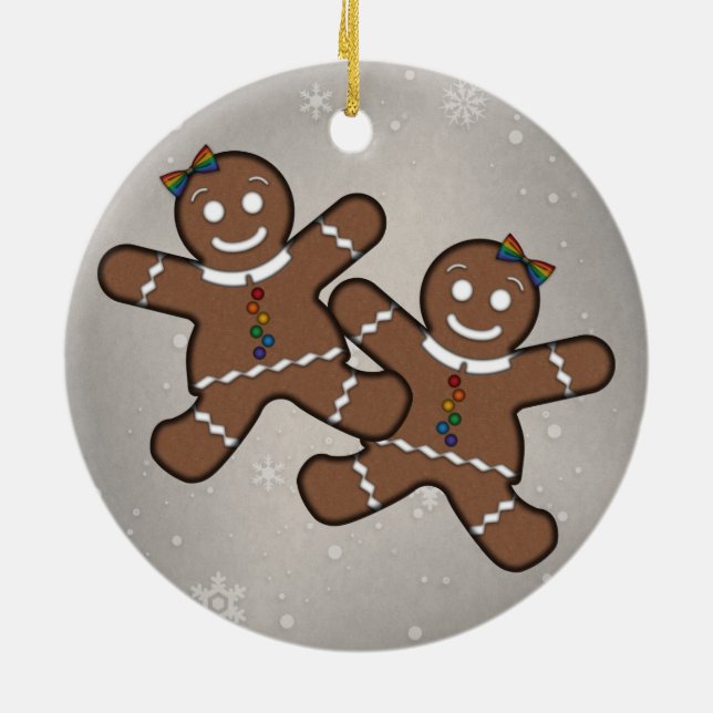 Adorno De Cerámica Navidades del Orgullo Lesbiano Gingerbread Pareja  (Atrás)