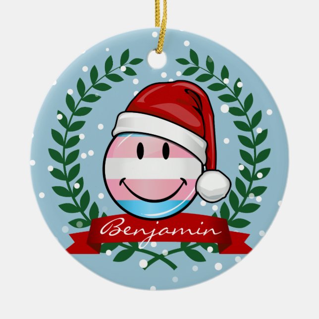 Adorno De Cerámica Navidades del Orgullo Transgénero (Frente)