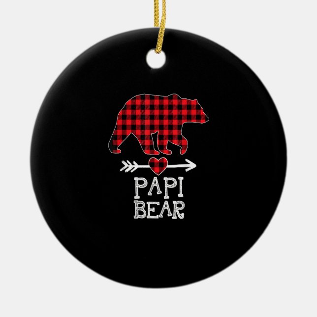 Adorno De Cerámica Navidades del oso Papi Pajama Red Plaid Buffalo Fa (Frente)