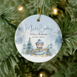 Adorno De Cerámica Navidades del oso primer invierno de cumpleaños