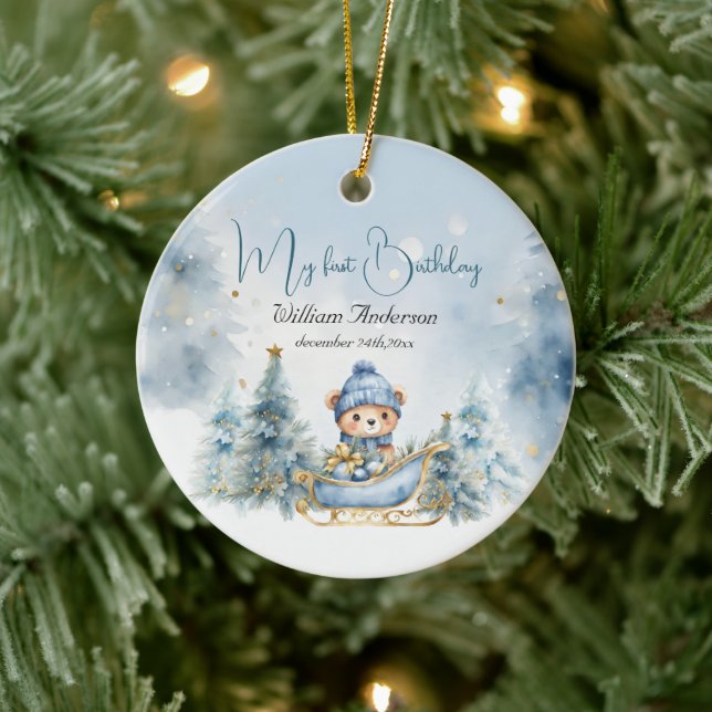 Adorno De Cerámica Navidades del oso primer invierno de cumpleaños (Árbol)