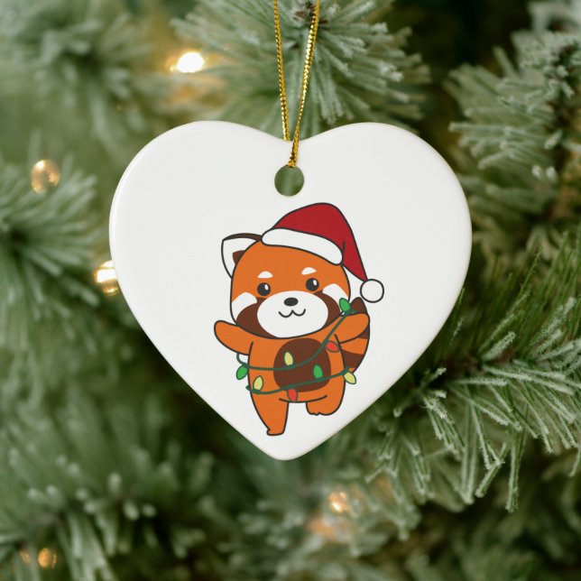 Adorno De Cerámica Navidades del Panda Rojo Animales De Invierno Pand (Árbol)