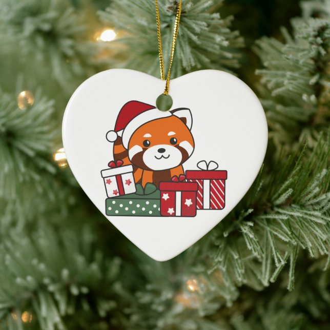 Adorno De Cerámica Navidades del Panda Rojo Regalo Invierno Pandas Ro (Árbol)
