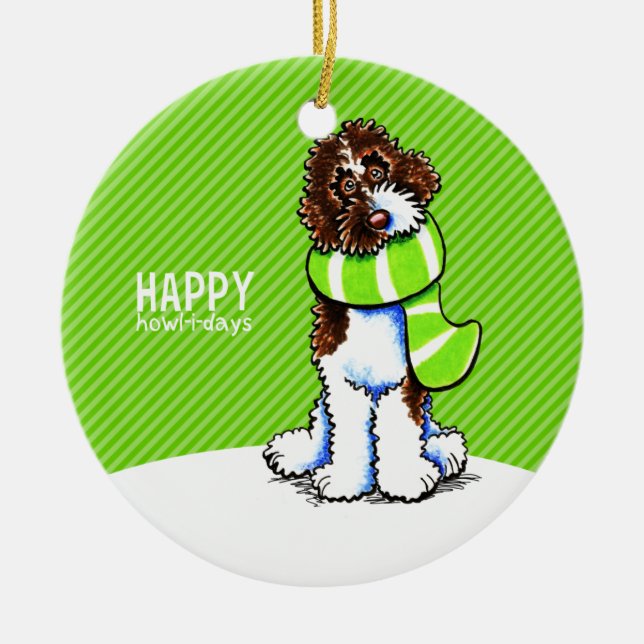 Adorno De Cerámica Navidades del Parti Labradoodle Felices Howl-i-day (Frente)