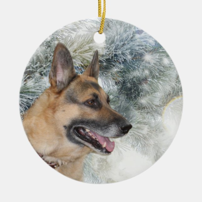Adorno De Cerámica Navidades del Pastor Alemán (Frente)