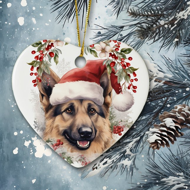 Adorno De Cerámica Navidades del Pastor Alemán Holly Wreath (Subido por el creador)