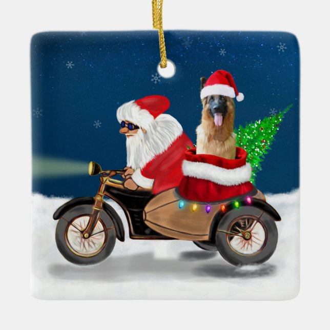 Adorno De Cerámica Navidades del Pastor Alemán Santa Claus (Anverso)