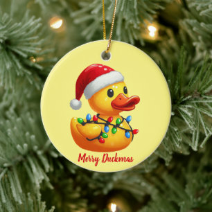 Adorno De Cerámica Navidades del pato de goma de Merry Duckmas