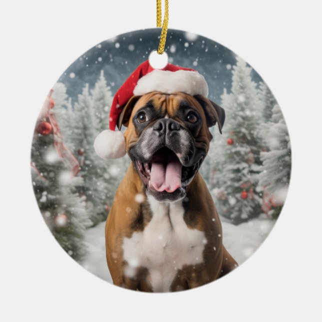 Adorno De Cerámica Navidades del perro Boxer Keepsake (Frente)