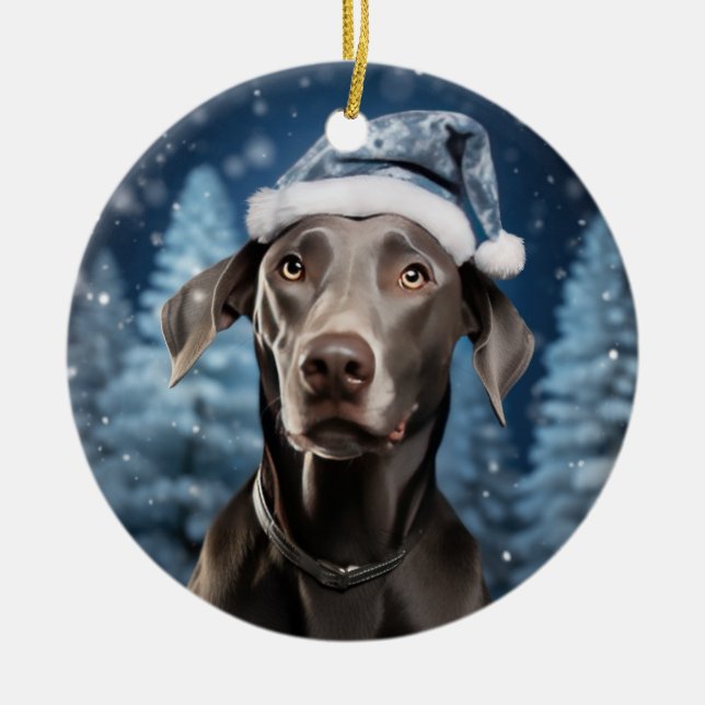 Adorno De Cerámica Navidades del perro de encaje azul Keepsake (Frente)