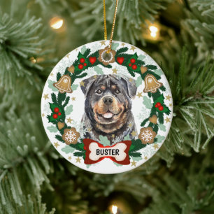 Adorno De Cerámica Navidades del perro Rottweiler Cookie Wreath