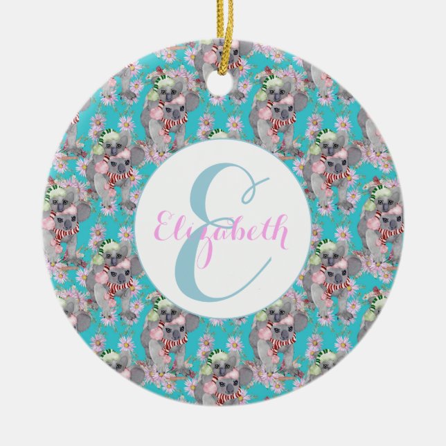 Adorno De Cerámica Navidades del personalizado Koala Azul vinícola (Frente)