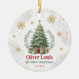 Adorno De Cerámica Navidades del primer bebé de copo de nieve de oro 