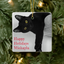 Adorno De Cerámica Navidades del propietario de un gato negro persona