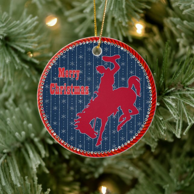 Adorno De Cerámica Navidades del Rodeo Occidental de Cowboy Bronc (Árbol)