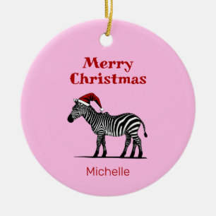 Adorno De Cerámica Navidades del Safari Animal Zebra Santa Hat