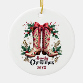 Adorno De Cerámica Navidades del tema occidental Howdy Cowgirl Boots