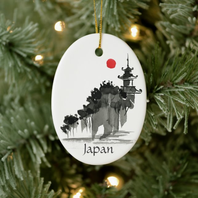 Adorno De Cerámica Navidades del templo japonés de acuarela personali (Árbol)