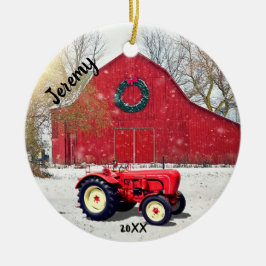 Adorno De Cerámica Navidades del Tractor Rojo Viejo 