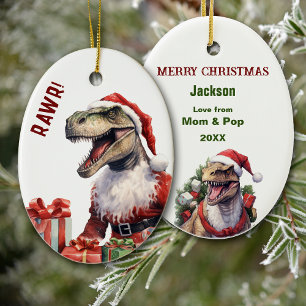Adorno De Cerámica Navidades del Tyrannosaurus Santa Claus