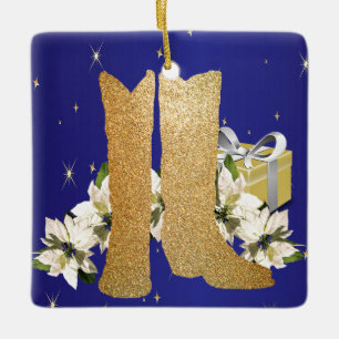 Adorno De Cerámica Navidades del Western Gold Cowboy Boots