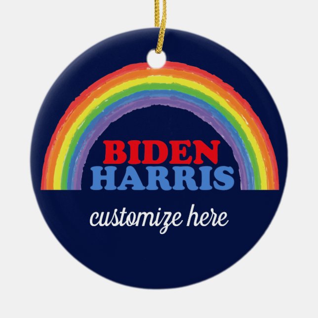 Adorno De Cerámica Navidades demócratas Personalizados del arcoiris B (Frente)