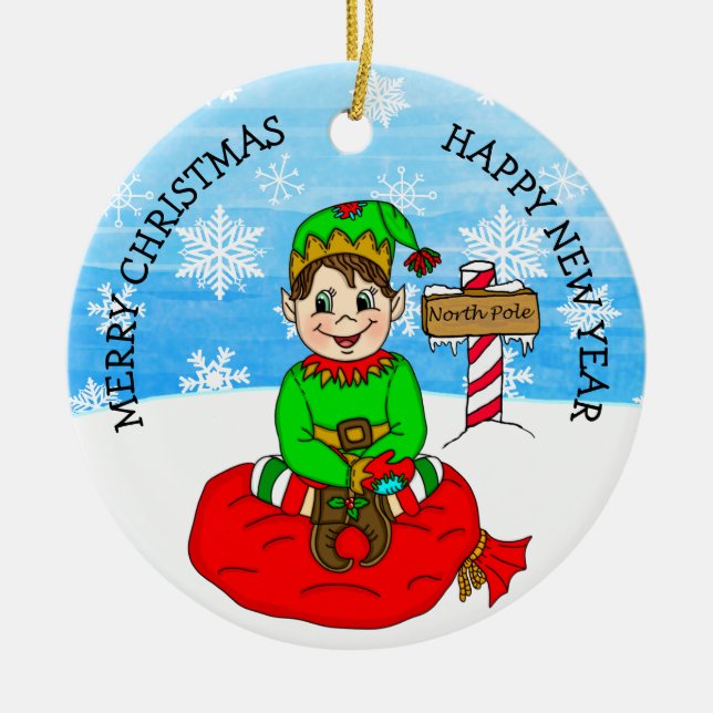 Adorno De Cerámica Navidades dibujados a mano Elf Festividad Personal (Frente)