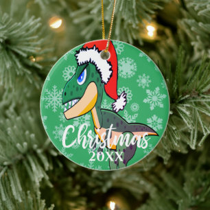 Adorno De Cerámica Navidades Dinosaur Cute Photo Green Kids