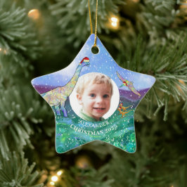 Adorno De Cerámica Navidades Dinosaur Foto personalizada 2022