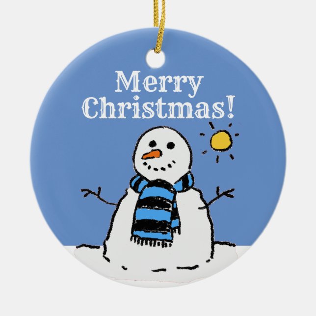 Adorno De Cerámica Navidades Diseño Snowman con Feliz Navidad (Frente)