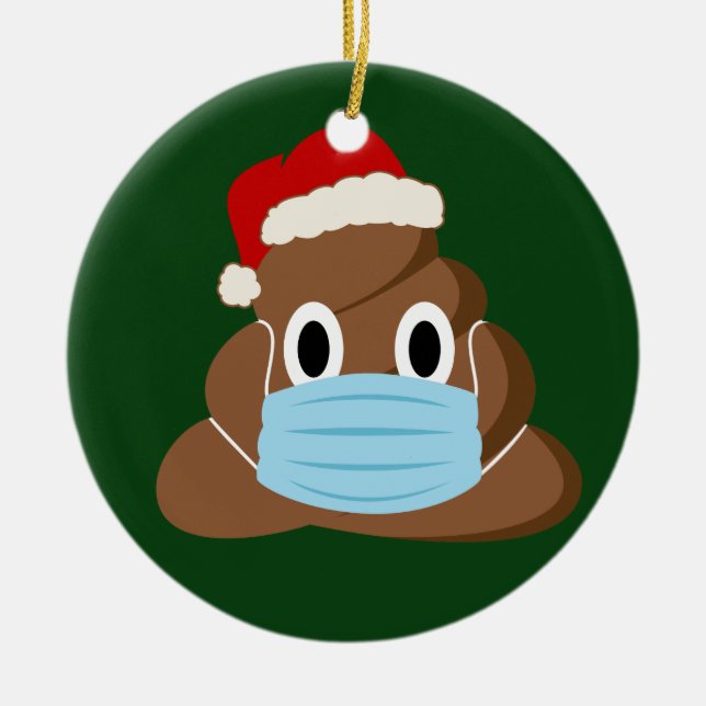 Adorno De Cerámica Navidades divertidos 2020La Emoji Poop lleva una m (Frente)