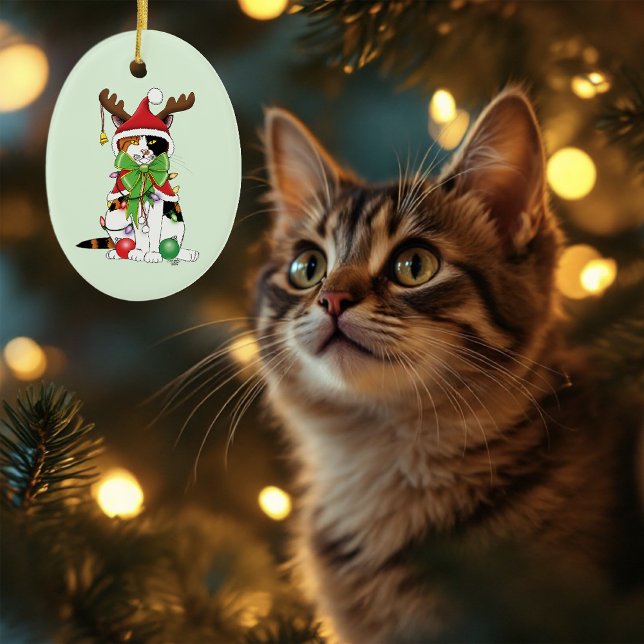 Adorno De Cerámica Navidades divertidos Calico Cat (Subido por el creador)