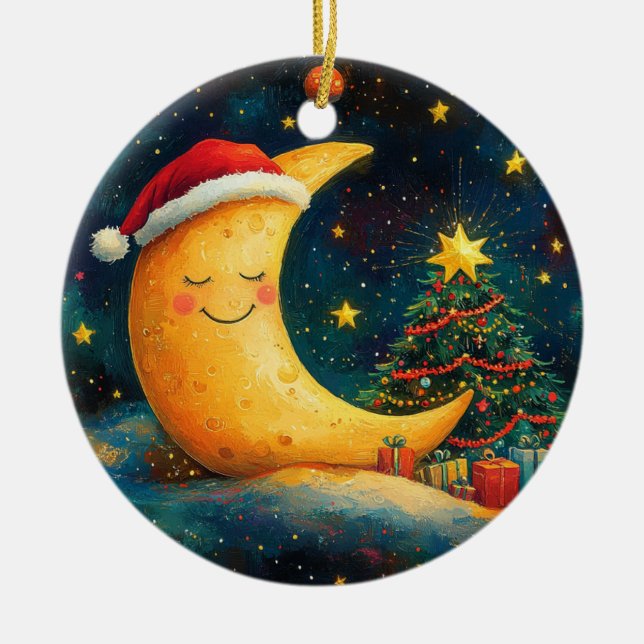 Adorno De Cerámica Navidades divertidos celebran la galaxia lunar (Frente)