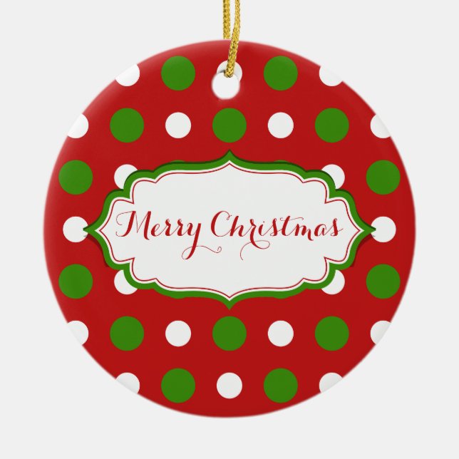 Adorno De Cerámica Navidades divertidos con puntos de polka verde y b (Frente)
