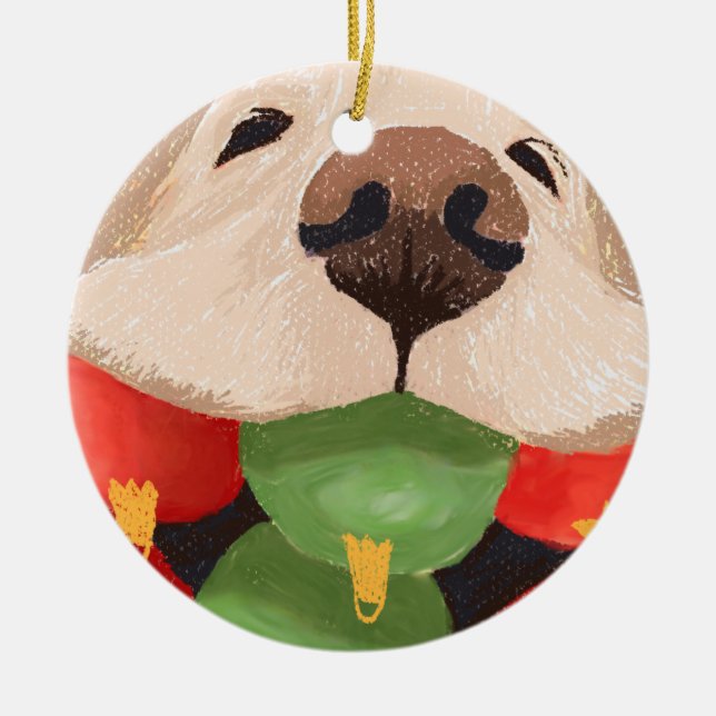 Adorno De Cerámica Navidades divertidos de Golden Retriever se burlan (Frente)