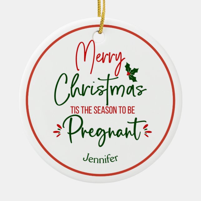 Adorno De Cerámica Navidades divertidos de Invitación de embarazo (Frente)