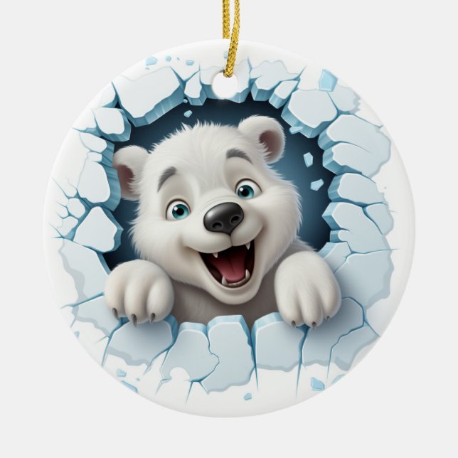 Adorno De Cerámica Navidades divertidos del oso de hielo 3D (Frente)