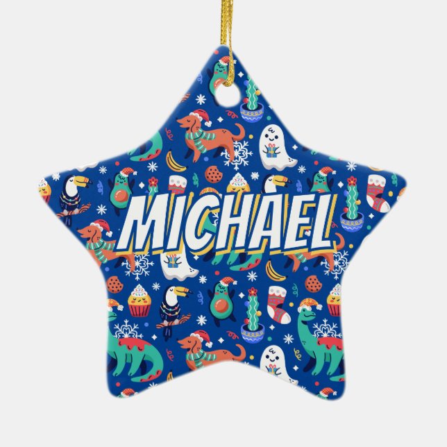 Adorno De Cerámica Navidades divertidos Dinosaurio Perro Perro Aguaca (Atrás)